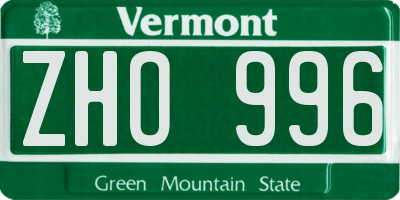 VT license plate ZHO996