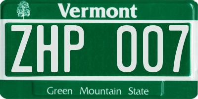 VT license plate ZHP007