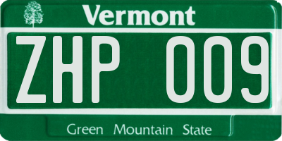 VT license plate ZHP009