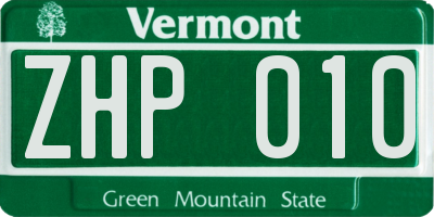 VT license plate ZHP010