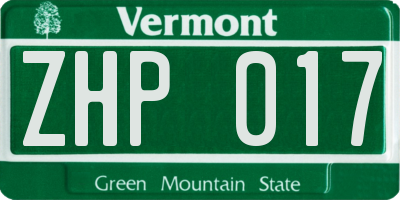 VT license plate ZHP017