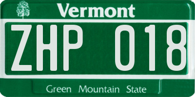 VT license plate ZHP018