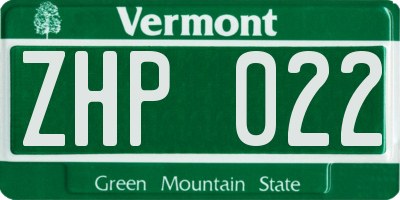 VT license plate ZHP022