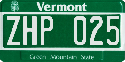 VT license plate ZHP025