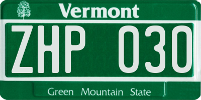 VT license plate ZHP030