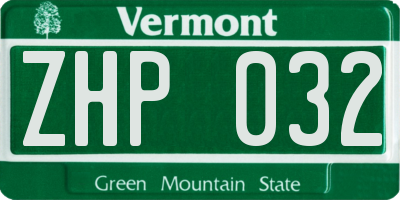 VT license plate ZHP032