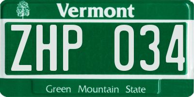 VT license plate ZHP034