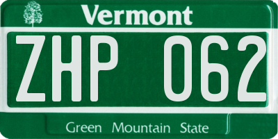 VT license plate ZHP062