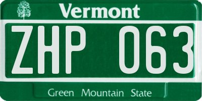 VT license plate ZHP063
