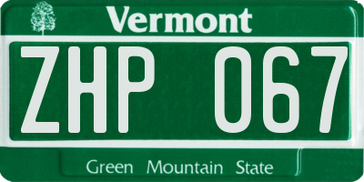 VT license plate ZHP067