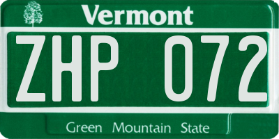 VT license plate ZHP072