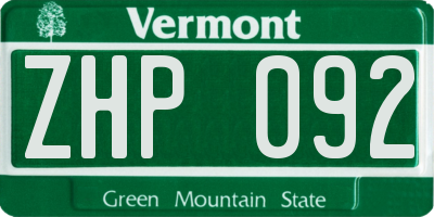 VT license plate ZHP092