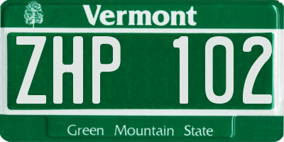VT license plate ZHP102