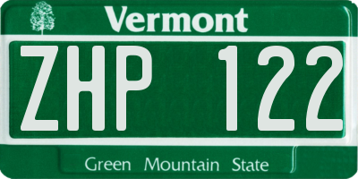 VT license plate ZHP122
