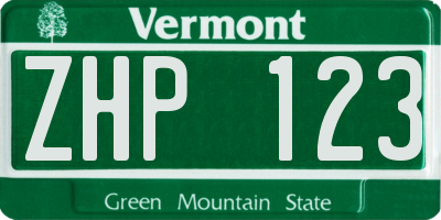 VT license plate ZHP123