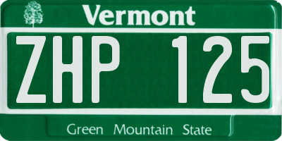 VT license plate ZHP125