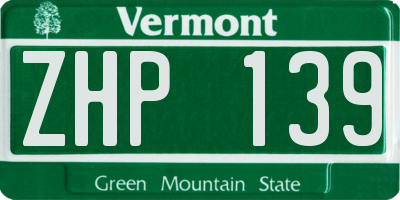VT license plate ZHP139