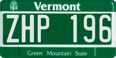 VT license plate ZHP196