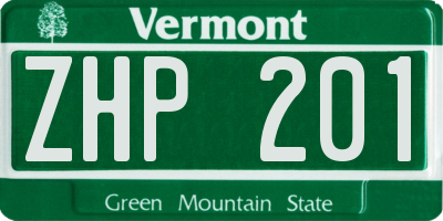 VT license plate ZHP201