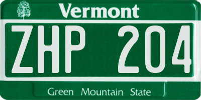 VT license plate ZHP204
