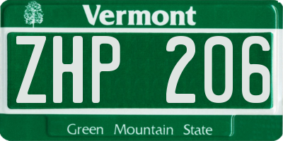 VT license plate ZHP206