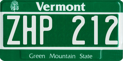 VT license plate ZHP212