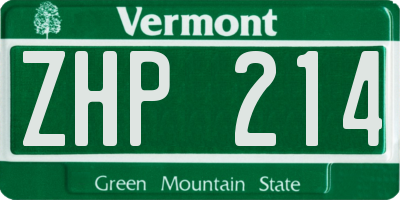 VT license plate ZHP214