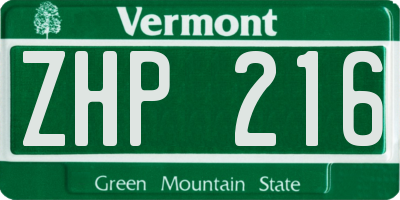 VT license plate ZHP216