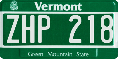 VT license plate ZHP218