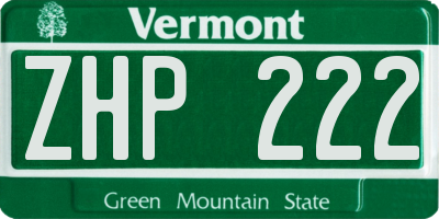 VT license plate ZHP222