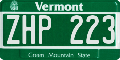 VT license plate ZHP223
