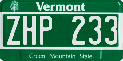 VT license plate ZHP233
