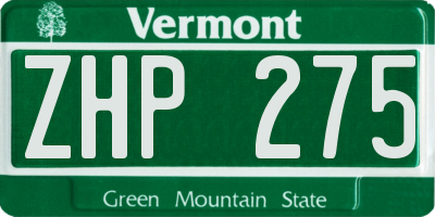 VT license plate ZHP275