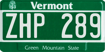VT license plate ZHP289