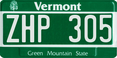 VT license plate ZHP305