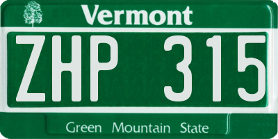 VT license plate ZHP315