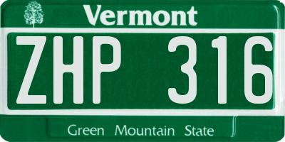 VT license plate ZHP316