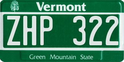 VT license plate ZHP322