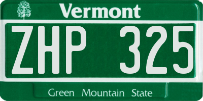 VT license plate ZHP325