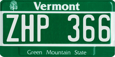 VT license plate ZHP366
