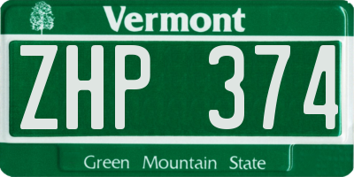 VT license plate ZHP374