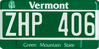 VT license plate ZHP406