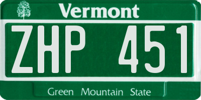 VT license plate ZHP451