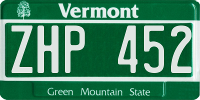VT license plate ZHP452