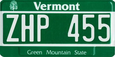 VT license plate ZHP455