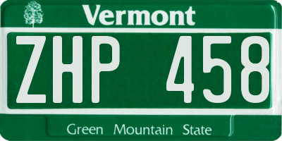 VT license plate ZHP458