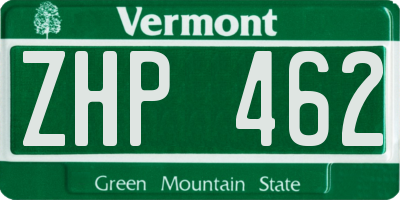 VT license plate ZHP462