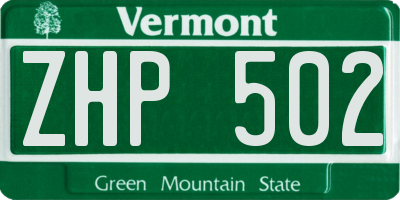 VT license plate ZHP502