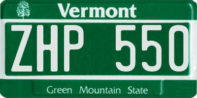 VT license plate ZHP550