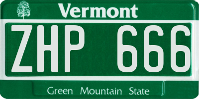 VT license plate ZHP666